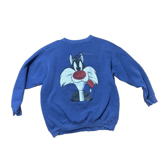 Vintage 1993 Looney Tunes Sylvester Cat Crewneck Sweatshirt Navy Warner Bros. XL - Picture 4 of 11